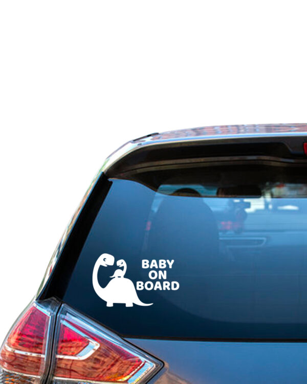Σήμα Baby on Board με Αυτοκόλλητο Δεινόσαυρος Λευκό - Image 1