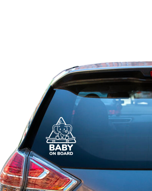 Σήμα Baby on Board με Αυτοκόλλητο Ελεφαντάκι Λευκό - Image 1