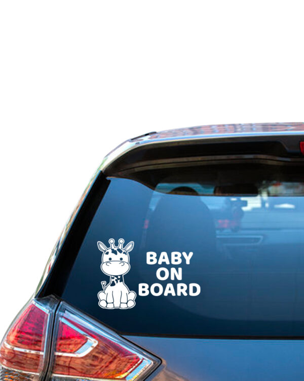 Σήμα Baby on Board με Αυτοκόλλητο Καμηλοπάρδαλη Λευκό - Image 1