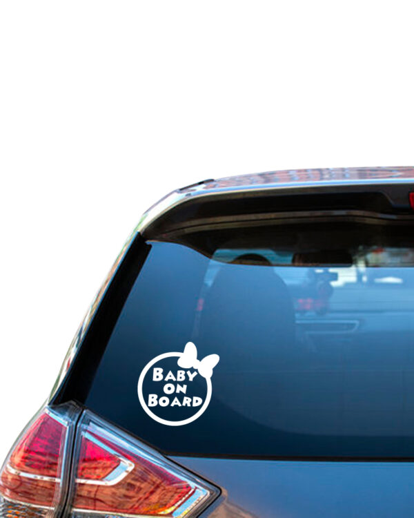 Σήμα Baby on Board με Αυτοκόλλητο Minie Bow Λευκό - Image 1