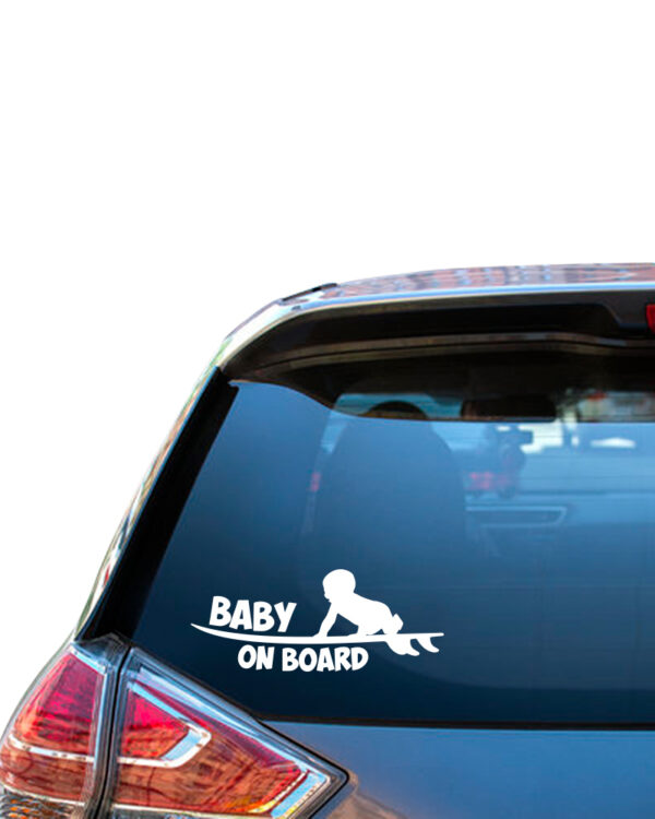 Σήμα Baby on Board με Αυτοκόλλητο Surfer Λευκό - Image 1